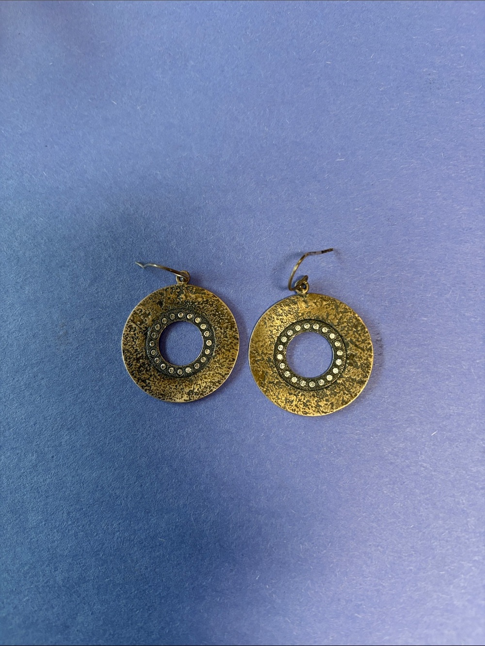 Silpada Gold-Tone Textured Circle Drop Earrings with Crystal Ring